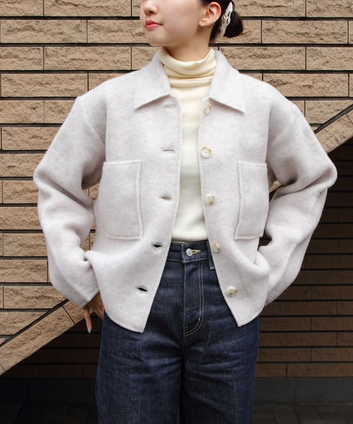 MEYAME（メヤメ）の「MEYAME/メヤメ　ライトウールショートジャケット　LIGHT WOOL SHROT JACKET　MEY-2529（その他アウター・レディース・ブラック/ヘザーグレー・FREE）」の8枚目の写真