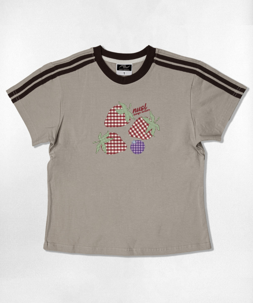 NOTUSUAL(ノットユージュアル)の「チェックストロベリーセミクロップ半袖Tシャツ6色(Tシャツ/カットソー・レディース・ピンク/ネイビー/ブラウン/ホワイト×グリーン/ホワイト×ブラック/スカイブルー・1(S))」の12枚目の写真
