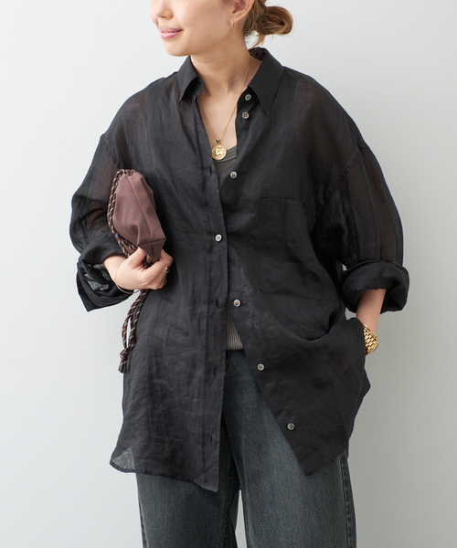 Deuxieme Classe(ドゥーズィエムクラス)の「*Sheer Ramie シャツ(シャツ/ブラウス・レディース・ブラック/カーキ・FREE)」の8枚目の写真