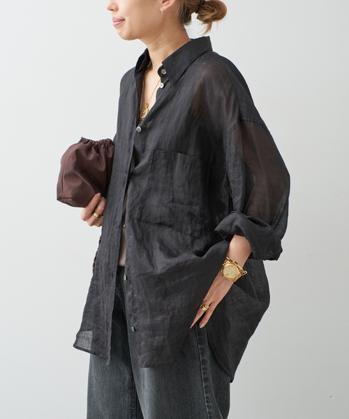 Deuxieme Classe(ドゥーズィエムクラス)の「*Sheer Ramie シャツ(シャツ/ブラウス・レディース・ブラック/カーキ・FREE)」の9枚目の写真