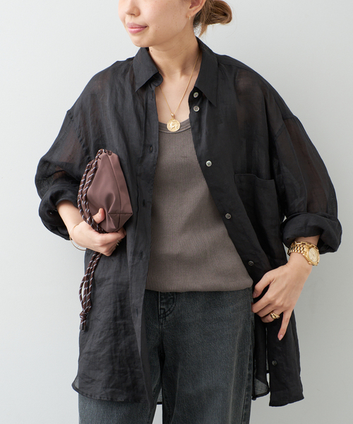 Deuxieme Classe(ドゥーズィエムクラス)の「*Sheer Ramie シャツ(シャツ/ブラウス・レディース・ブラック/カーキ・FREE)」の10枚目の写真