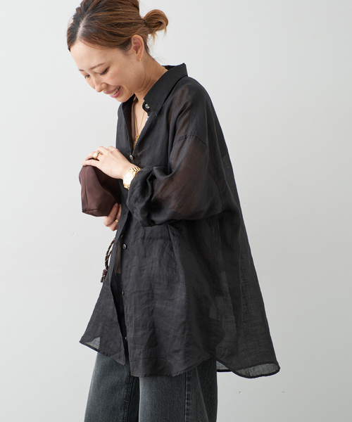 Deuxieme Classe(ドゥーズィエムクラス)の「*Sheer Ramie シャツ(シャツ/ブラウス・レディース・ブラック/カーキ・FREE)」の11枚目の写真