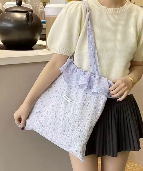 ammy.(エイミードット)の「【 ammy. / エイミードット 】 ワッシャー フラワー トートバッグ/A4対応(トートバッグ・レディース・パープル/アイボリー/ブルー・FREE)」の3枚目の写真