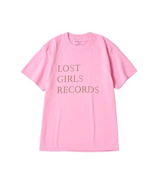 bonjour records（ボンジュールレコーズ）の「LOST GIRLS BOOKS/ロストガールズブックス for bonjour records BIG LOGO T-Shirt（Tシャツ/カットソー・レディース・ピンク/ホワイト・FREE）」の2枚目の写真