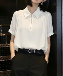 ハーフジップスキッパーブラウス