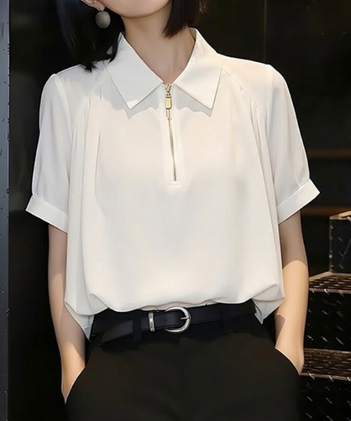 LUCPY(ラクピー)の「ハーフジップスキッパーブラウス(シャツ/ブラウス・レディース・ホワイト・XX-LARGE/X-LARGE/LARGE)」の3枚目の写真