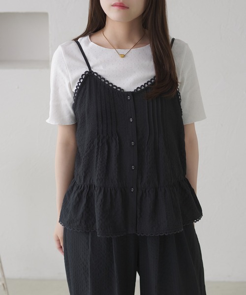 apres jour clair(アプレジュールクレア)の「【セットアップ可能】【apres jour clair】キャミ+アイレットインナーセット(Tシャツ/カットソー・レディース・ネイビー/ブラック/ベージュ/アイボリー・フリー/X-LARGE)」の3枚目の写真
