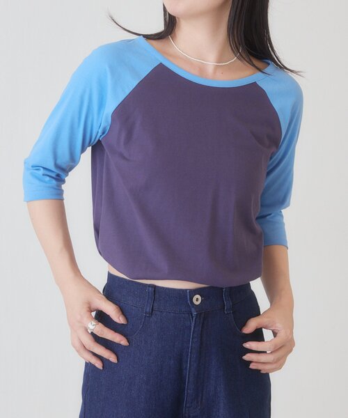 Kastane(カスタネ)の「【一部店舗限定】B ラグランハーフスリーブTEE(Tシャツ/カットソー・レディース・アイボリー/サックスブルー/ピンク・FREE)」の2枚目の写真