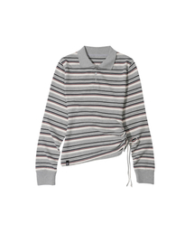 SECONDMONO（セカンドモノローグ）の「W.Striped Slim Shirred Polo [GRAY]_SEWTS014GRAY（ポロシャツ）」