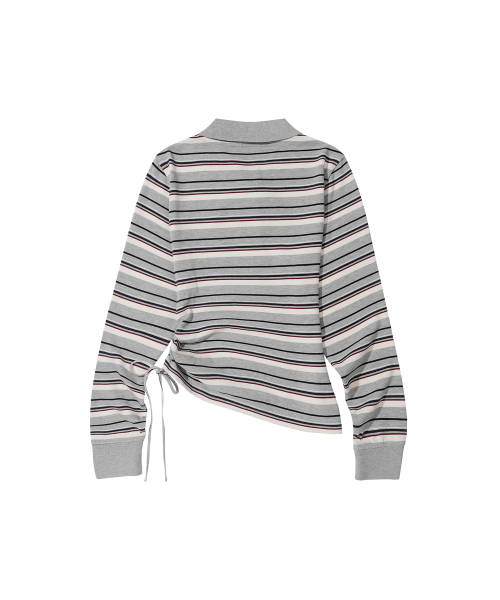 SECONDMONO（セカンドモノローグ）の「W.Striped Slim Shirred Polo [GRAY]_SEWTS014GRAY（ポロシャツ・レディース・その他・FREE）」の2枚目の写真