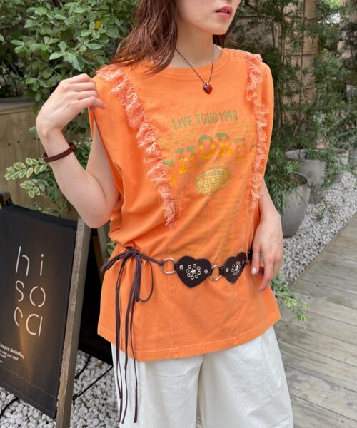 w closet(ダブルクローゼット)の「レースバンドTシャツ(Tシャツ/カットソー・レディース・ブラック/オフホワイト/オレンジ・FREE)」の3枚目の写真