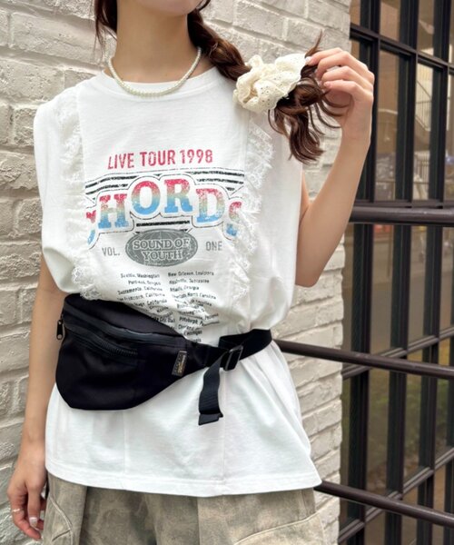 w closet(ダブルクローゼット)の「レースバンドTシャツ(Tシャツ/カットソー・レディース・ブラック/オフホワイト/オレンジ・FREE)」の7枚目の写真