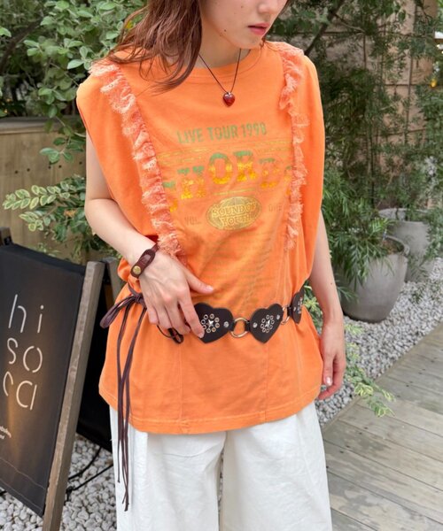 w closet(ダブルクローゼット)の「レースバンドTシャツ(Tシャツ/カットソー・レディース・ブラック/オフホワイト/オレンジ・FREE)」の13枚目の写真