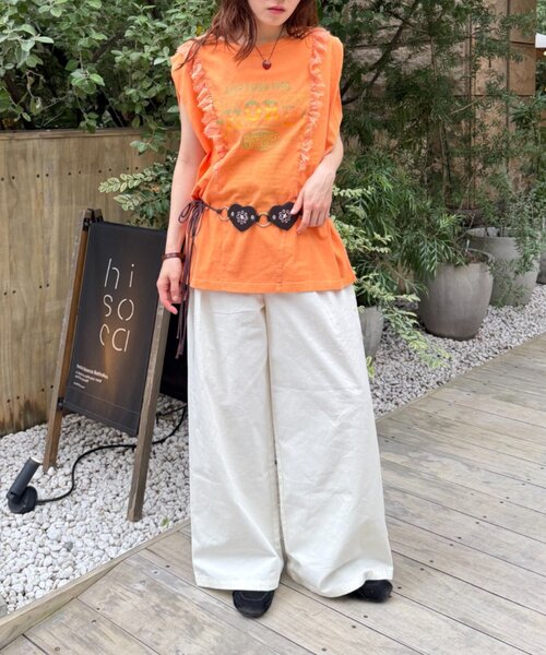 w closet(ダブルクローゼット)の「レースバンドTシャツ(Tシャツ/カットソー・レディース・ブラック/オフホワイト/オレンジ・FREE)」の4枚目の写真
