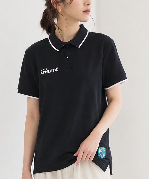 ATHLETA(アスレタ)の「≪athleta≫きちんと見えるのに、気負わず着られる!ATHLETAらしいフットボールムードを、毎日のきれいめカジュアルに馴染ませる鹿の子ポロシャツ(ポロシャツ・レディース・オフホワイト/ブラック/ネイビー・S/M)」の2枚目の写真
