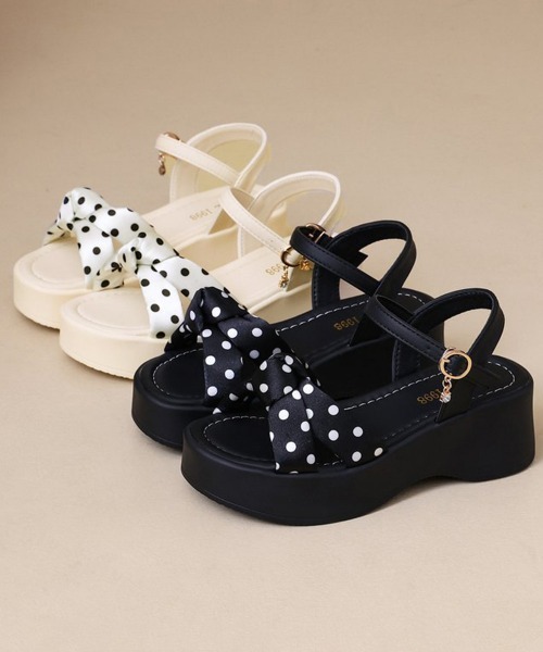 Miniministore(ミニミニストア)の「ドット柄リボン厚底サンダルレディース美脚(サンダル・レディース・ブラック/アイボリー・22.5cm/23.0cm/23.5cm/24.0cm/24.5cm)」の16枚目の写真