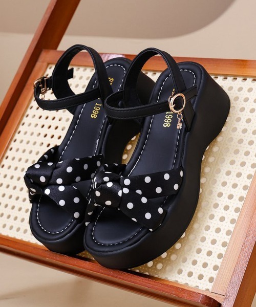 Miniministore(ミニミニストア)の「ドット柄リボン厚底サンダルレディース美脚(サンダル・レディース・ブラック/アイボリー・22.5cm/23.0cm/23.5cm/24.0cm/24.5cm)」の18枚目の写真