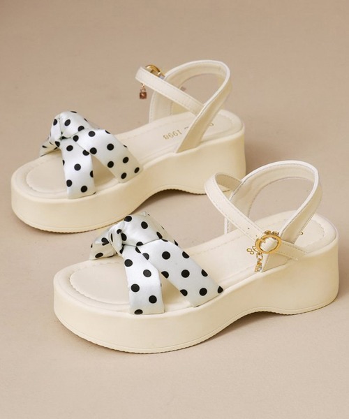 Miniministore(ミニミニストア)の「ドット柄リボン厚底サンダルレディース美脚(サンダル・レディース・ブラック/アイボリー・22.5cm/23.0cm/23.5cm/24.0cm/24.5cm)」の20枚目の写真