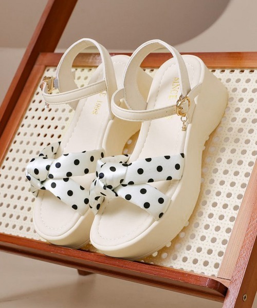 Miniministore(ミニミニストア)の「ドット柄リボン厚底サンダルレディース美脚(サンダル・レディース・ブラック/アイボリー・22.5cm/23.0cm/23.5cm/24.0cm/24.5cm)」の21枚目の写真