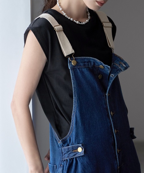 aity(アイティ)の「配色ショルダーデニムサロペットスカート(ジャンパースカート・レディース・ネイビー/ブルー系1・M/L/LL/3L/4L)」の14枚目の写真