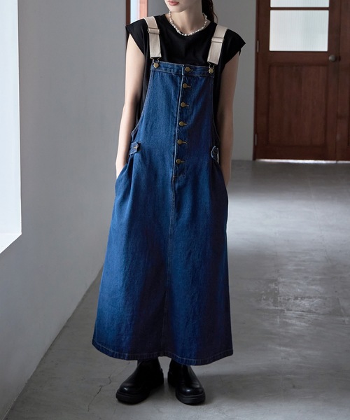 aity(アイティ)の「配色ショルダーデニムサロペットスカート(ジャンパースカート・レディース・ネイビー/ブルー系1・M/L/LL/3L/4L)」の16枚目の写真