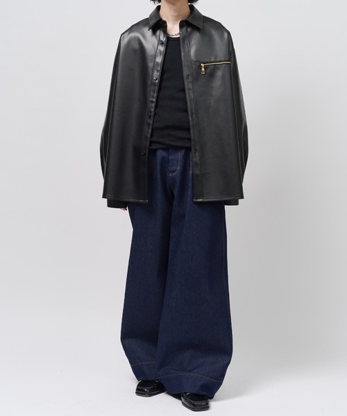 Lui's(ルイス)の「フェイクレザーシャツブルゾン(シャツ/ブラウス・メンズ・オリーブ/ブラック・S/M)」の10枚目の写真