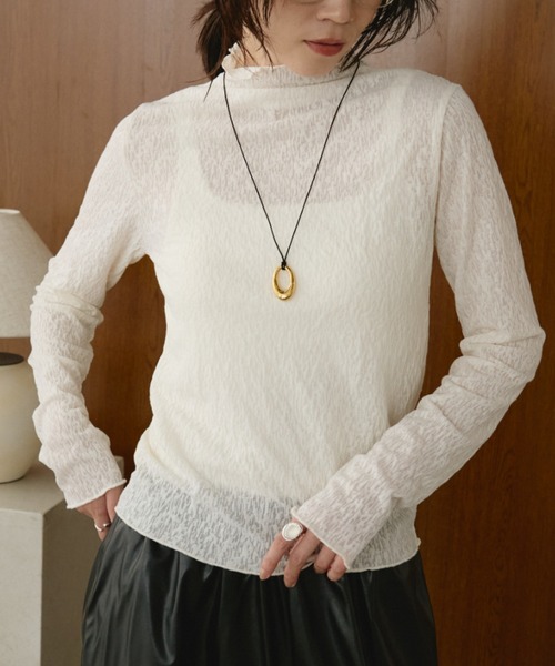 ORDENA(オルディナ)の「シアーニュアンスボトルネックカットソー(Tシャツ/カットソー・レディース・ブラック/アイボリー/バーガンディー・FREE)」の5枚目の写真