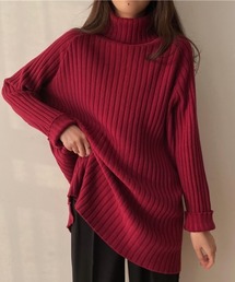 タートルネック ルーズ ロングニットトップス
