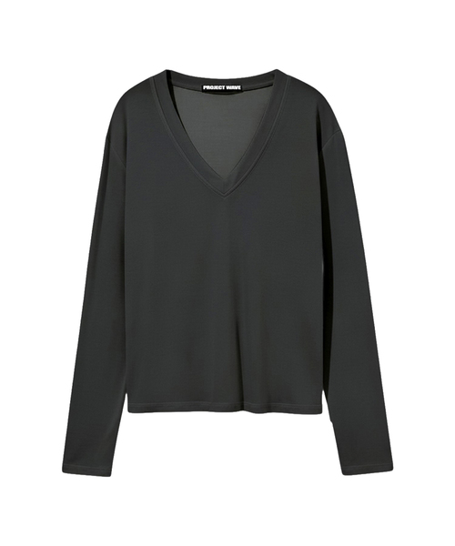 PROJECT WAVE(プロジェクトウェーブ)の「Glow V neck t shirt (5COLOR)(Tシャツ/カットソー・レディース・ブラウン/ライトグレー/ブラック/ダークグレー/アイボリー・FREE)」の4枚目の写真