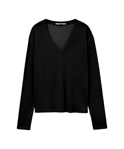 PROJECT WAVE(プロジェクトウェーブ)の「Glow V neck t shirt (5COLOR)(Tシャツ/カットソー・レディース・ブラウン/ライトグレー/ブラック/ダークグレー/アイボリー・FREE)」の2枚目の写真