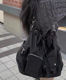 SHERU（シェル）の「マルチポケットドローコードナイロン巾着バッグ ショルダーリュック　大容量（バックパック/リュック）」