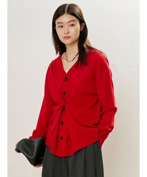 MIESROHE（ミースロエ）の「2WAYウールデザインカーデ（カーディガン/ボレロ・レディース・チャコールグレー/オフホワイト/レッド・F）」の3枚目の写真