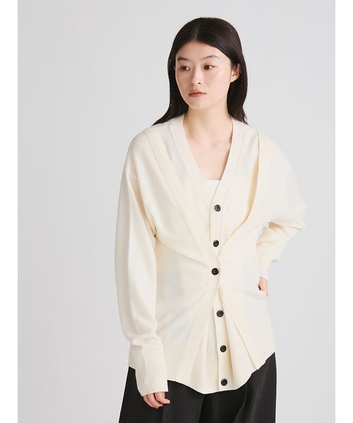MIESROHE（ミースロエ）の「2WAYウールデザインカーデ（カーディガン/ボレロ・レディース・チャコールグレー/オフホワイト/レッド・F）」の5枚目の写真