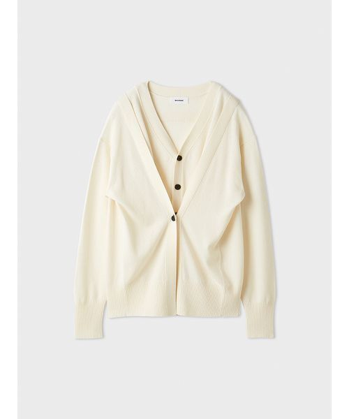 MIESROHE（ミースロエ）の「2WAYウールデザインカーデ（カーディガン/ボレロ・レディース・チャコールグレー/オフホワイト/レッド・F）」の7枚目の写真
