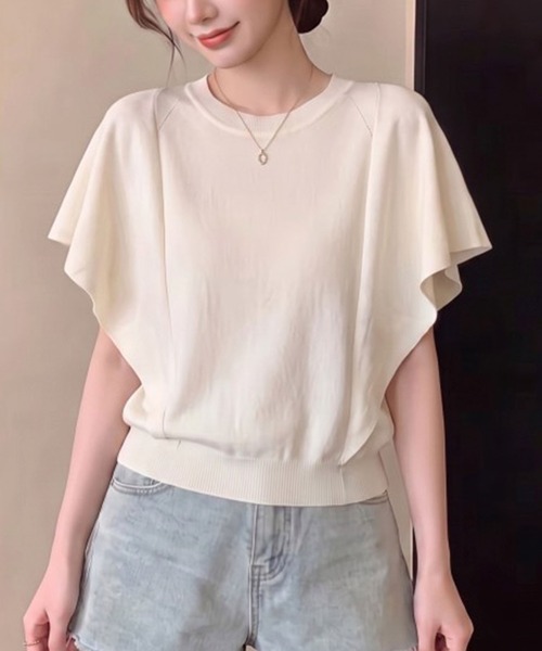 Girly Doll（ガーリードール）の「ドルマンドレープクルーネックニット（Tシャツ/カットソー・レディース・ホワイト/ブラック/ベージュ・FREE）」の2枚目の写真
