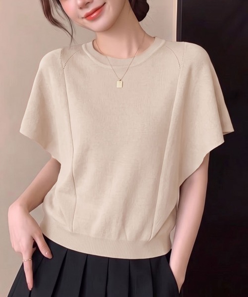 Girly Doll（ガーリードール）の「ドルマンドレープクルーネックニット（Tシャツ/カットソー・レディース・ホワイト/ブラック/ベージュ・FREE）」の10枚目の写真