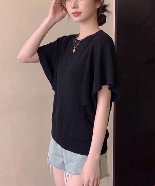 Girly Doll（ガーリードール）の「ドルマンドレープクルーネックニット（Tシャツ/カットソー・レディース・ホワイト/ブラック/ベージュ・FREE）」の4枚目の写真
