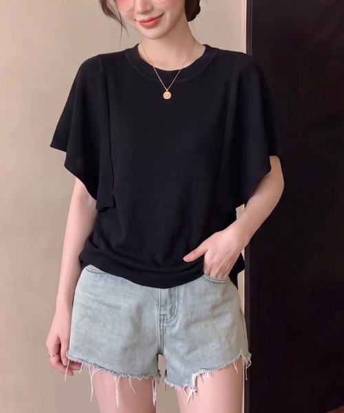 Girly Doll（ガーリードール）の「ドルマンドレープクルーネックニット（Tシャツ/カットソー・レディース・ホワイト/ブラック/ベージュ・FREE）」の6枚目の写真