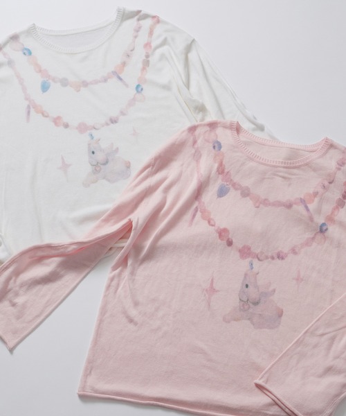 dollslutz(ドルズラッツ)の「【dollslutz】whimsical pony sheer knit /【ドルズラッツ】ウィムジカルポニーシアーニット(ニット/セーター・レディース・ピンク/ホワイト・FREE)」の2枚目の写真