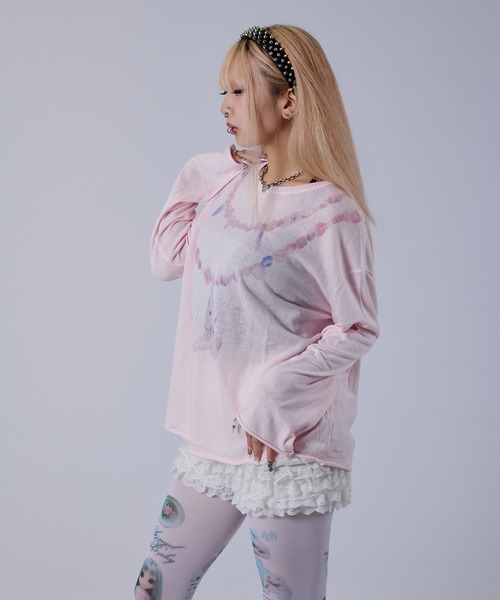 dollslutz(ドルズラッツ)の「【dollslutz】whimsical pony sheer knit /【ドルズラッツ】ウィムジカルポニーシアーニット(ニット/セーター・レディース・ピンク/ホワイト・FREE)」の7枚目の写真