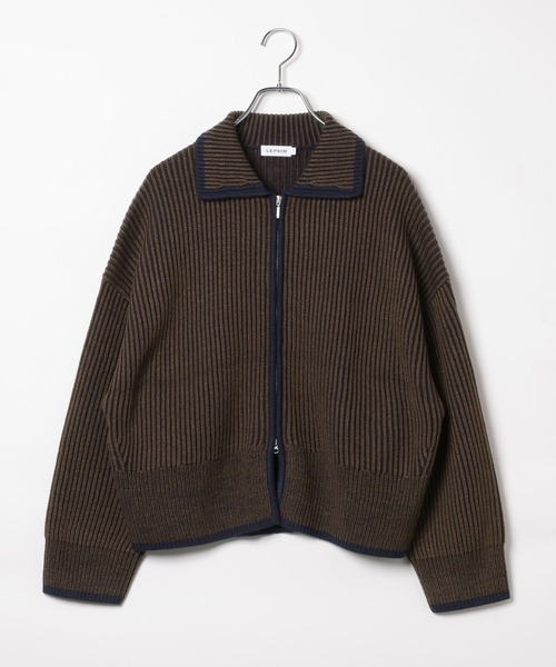 LEPSIM(レプシィム)の「《満たされニットシリーズ》配色リブZIPカーディガン 826786(カーディガン/ボレロ・レディース・ブラック/ネイビー/サックスブルー/アイボリー/ライトベージュ・FREE)」の4枚目の写真