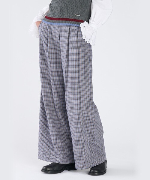 To b. by agnes b.(トゥービーバイアニエスベー)の「ガンクラブチェック コットン ワイドパンツ(その他パンツ・レディース・グレー・38/36/40)」の2枚目の写真