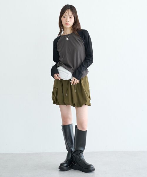 earth music&ecology(アースミュージックアンドエコロジー)の「ミリタリーバルーンカーゴスカート(スカート・レディース・ベージュ/カーキ/ブラック・FREE)」の6枚目の写真