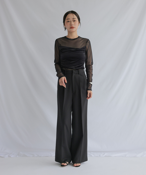 chlal(クラール)の「ワイドタックパンツ(スラックス・レディース・ブラック/ホワイト・36/38)」の4枚目の写真
