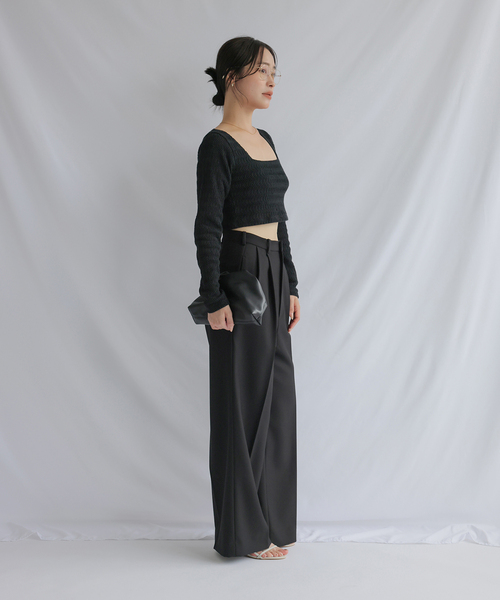 chlal(クラール)の「ワイドタックパンツ(スラックス・レディース・ブラック/ホワイト・36/38)」の9枚目の写真