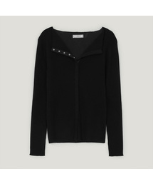 上向きアイレットボタンのリブ長袖カーディガン