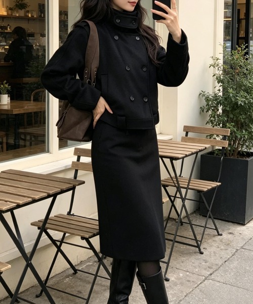 FAVORITO(ファヴォリート)の「スタンドカラーダブルブレストジャケット(ピーコート・レディース・ダークグレー/ブラック・F)」の10枚目の写真
