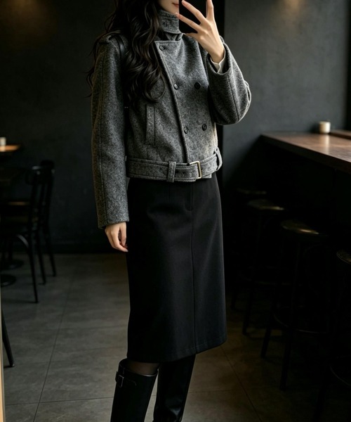 FAVORITO(ファヴォリート)の「スタンドカラーダブルブレストジャケット(ピーコート・レディース・ダークグレー/ブラック・F)」の5枚目の写真