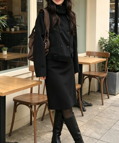 FAVORITO(ファヴォリート)の「スタンドカラーダブルブレストジャケット(ピーコート・レディース・ダークグレー/ブラック・F)」の12枚目の写真