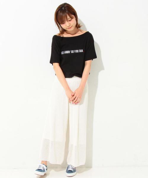 Another Edition（アナザーエディション）の「刺しゅうロゴボートネックTシャツ/AEBFC EMB ロゴB/N T◆（Tシャツ/カットソー・レディース・ホワイト/ブラック/ライトピンク・FREE）」の14枚目の写真